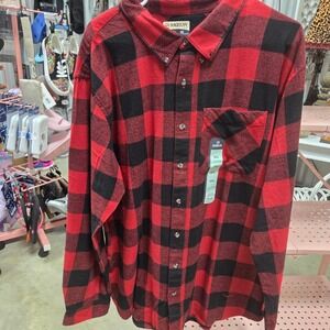 Magellan Outdoors Mens 2XL Red Black Plaid Long Sleeve Flannel Button Up Shirt